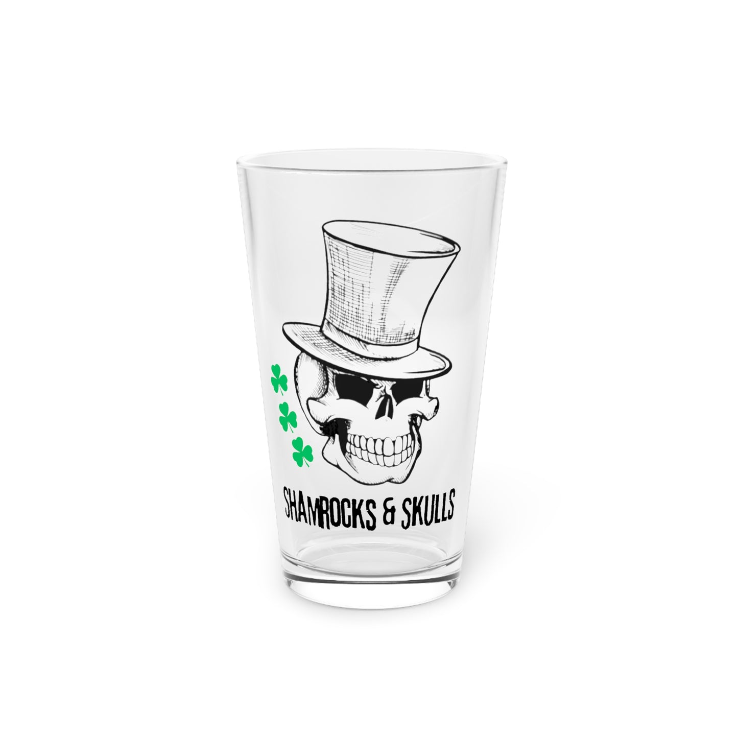 Shamrocks and Skulls Pint Glass, 16oz