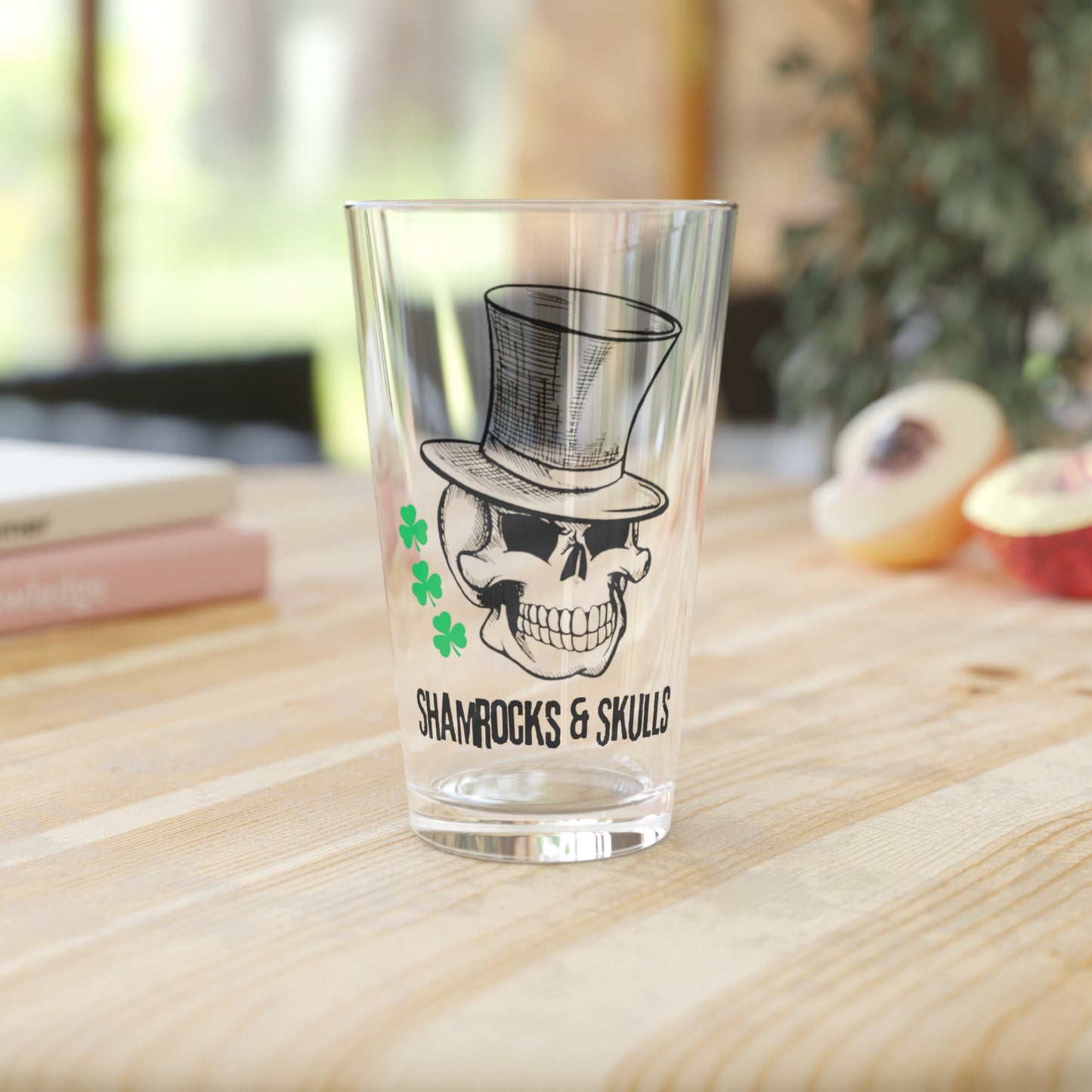 Shamrocks and Skulls Pint Glass, 16oz